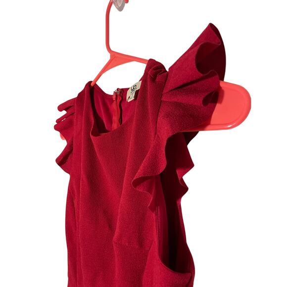 YA LA Valentine's Day Red Ruffle Classy Modest Pencil Special Occasion Dress - Picture 2 of 6